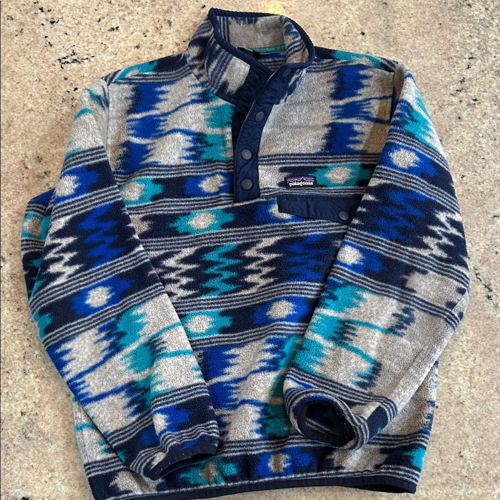 Patagonia Men's Zip Up Sweater - Blue, Gray, and Teal